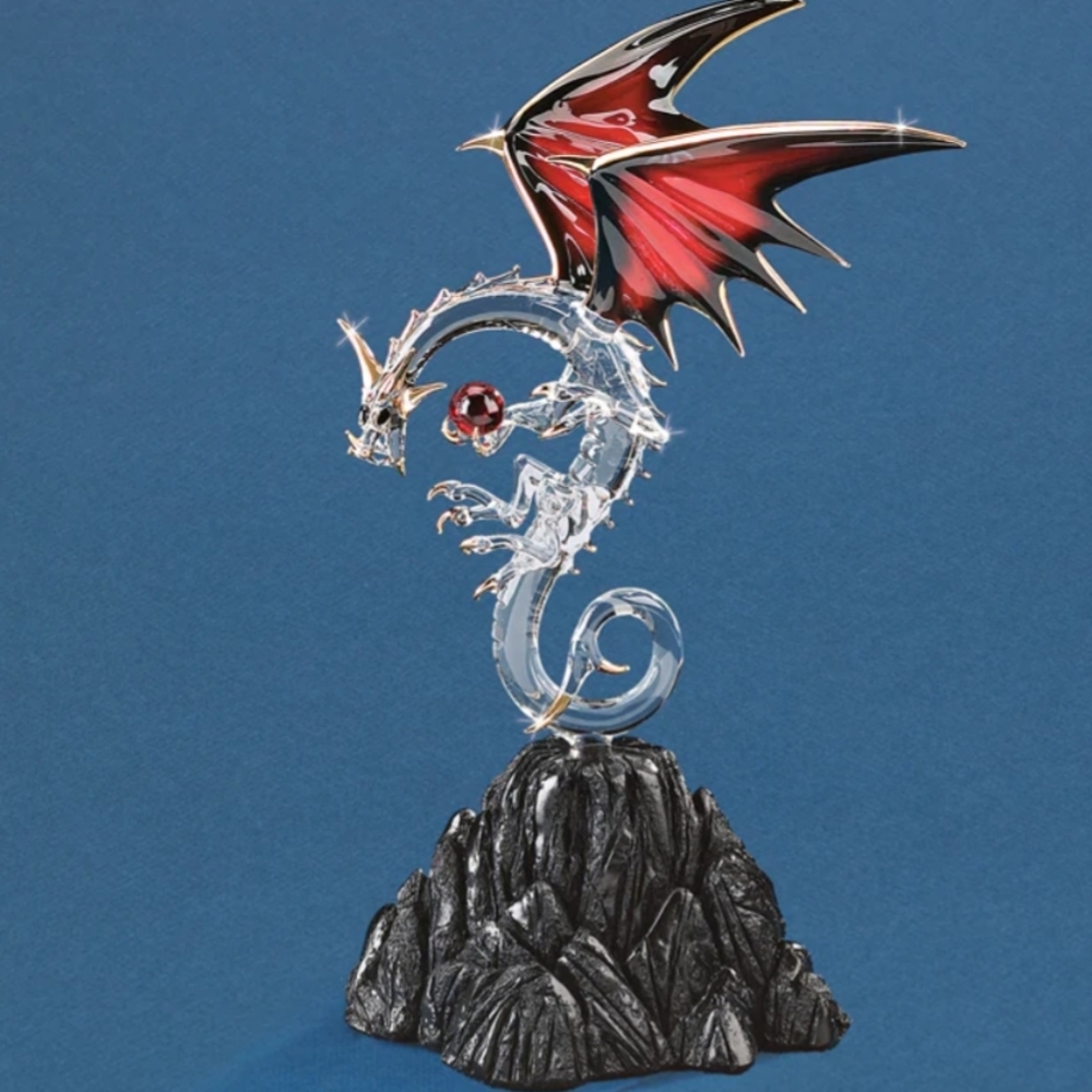 Crystal Dragon Figurine with Red Wings